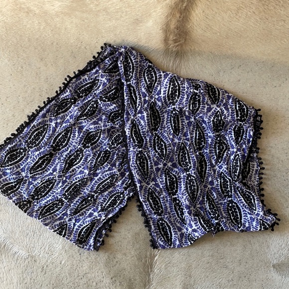 J. Crew Infinity Scarf Black Ball Edging Purple, Black, White Floral Pattern - Picture 3 of 5